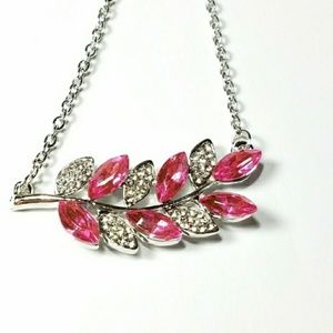 Pink Crystal leaf necklace new